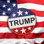 Button with "Trump" on American flag.