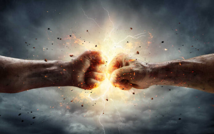 671291569 featured image Two fists colliding with sparks and debris.