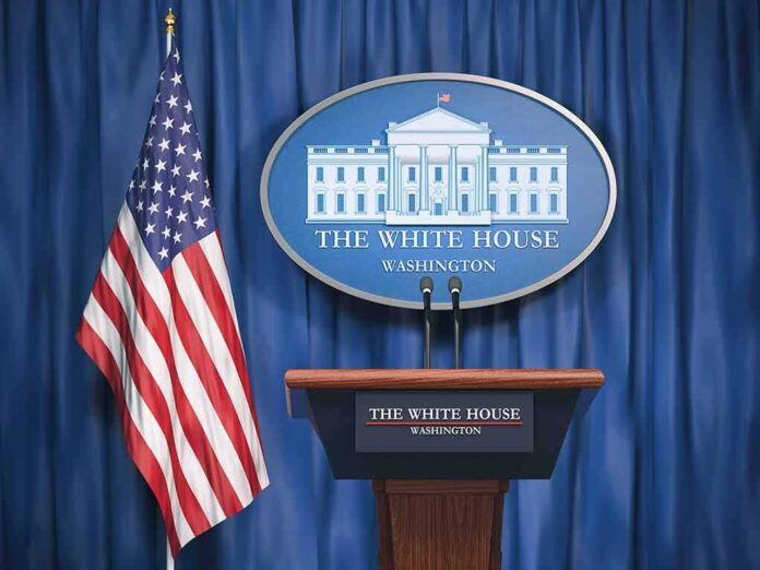 1175844628 featured image White House podium with American flag and seal.
