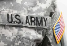 US Army uniform with American flag patch