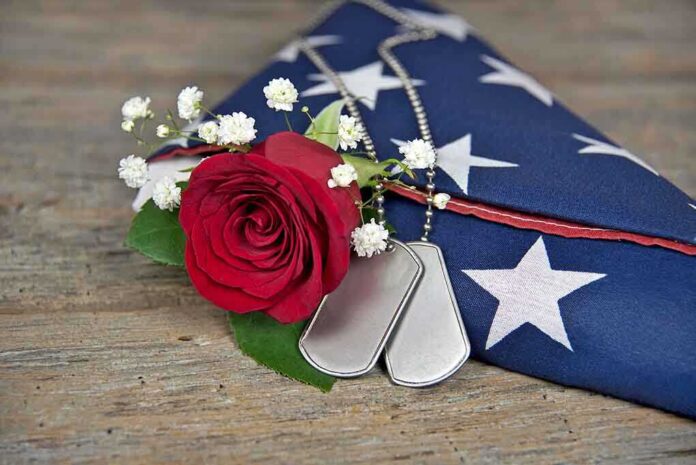 285029951 featured image Dog tags red rose and folded American flag