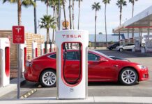 tesla at charging station