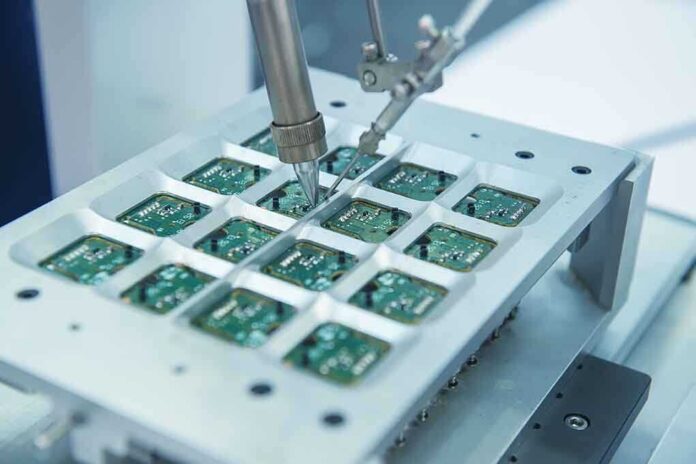 215575258 featured image Robotic arm assembling electronic circuit boards in production