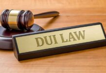 Gavel and DUI Law nameplate on desk