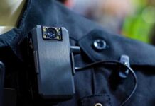 Body camera attached to a black uniform