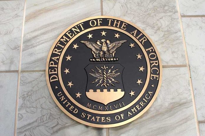 Bronze seal of the Department of the Air Force on a tiled surface