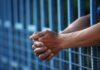 Close up of clasped hands resting on a blue fence