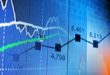 Close-up of a financial graph displaying stock market trends