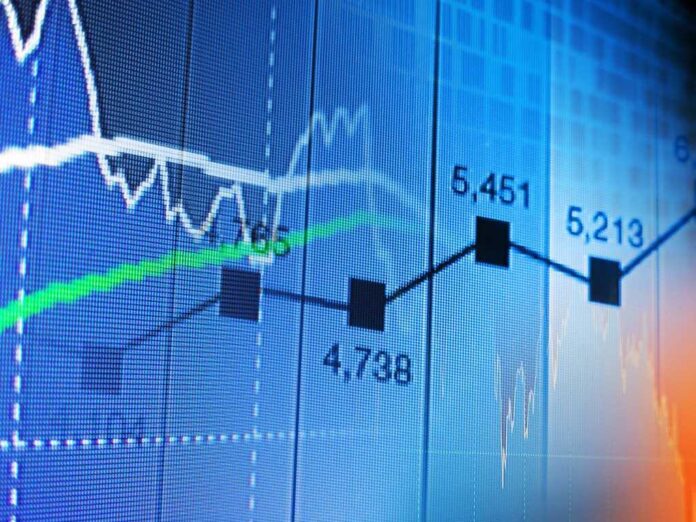 Close-up of a financial graph displaying stock market trends