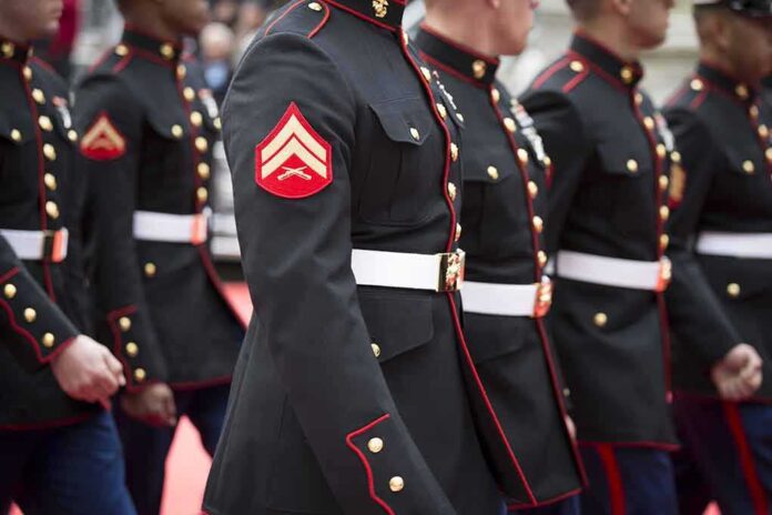 shutterstock_345830237 (2).jpg Marines in formal uniforms marching in a parade