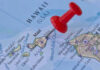 Red pin marking location on Hawaii map.