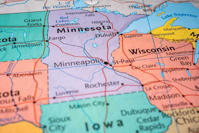 Map highlighting Minnesota, North Dakota, South Dakota, Wisconsin.