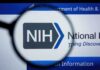 NIH Power Shifts BIG TIME NIH logo displayed on a digital screen, viewed through a magnifying glass
