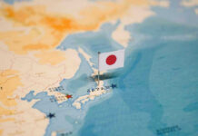 Super Typhoon Bavi Unleashes Heavy Rain Map of Japan with flag pin placed nearby