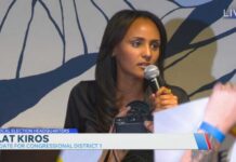 Melat Kiros speaks after ousting 15-term Rep. Diana DeGette in Colorado Congressional primary