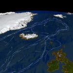 Scientists Sound Alarm as Warming Speeds Up Satellite view of North Atlantic with ocean current paths