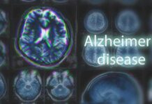 Brain MRI scans with highlighted section and text overlay