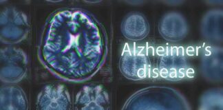 Brain MRI scans with highlighted section and text overlay