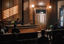 Lawmakers Probe Climate Training for U.S. Judges Judge presiding in a wood-paneled courtroom
