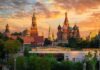 Russia’s “Cursed” August Returns St. Basil's Cathedral and Kremlin towers at sunset