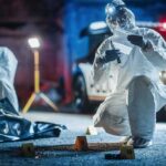 Video Captures Fatal Stabbing Outside California Home forensic investigators at nighttime crime scene