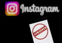 Smartphone showing censored symbol with Instagram logo in background