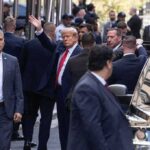 Trump Touts Crime Drop, Experts Bristle Donald Trump waves amid security detail; Jaz-O and Brandon Doughty present in the crowd