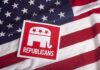 Republican elephant logo on an American flag