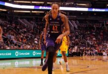 Caitlin Clark Hits Suspension Line After Controversial Foul Brittney Griner driving to the basket during a basketball game