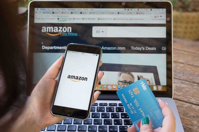 shutterstock_725736175 Person shopping on Amazon with phone and credit card