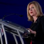Powerhouse Senator Suddenly On The Ropes Marsha Blackburn speaking at a podium with a microphone