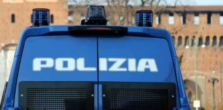Italian police van rear with blue lights and grilles