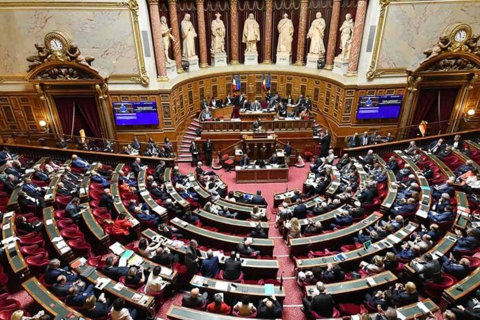 shutterstock_1425820601 Parliament chamber with lawmakers seated in semicircular rows