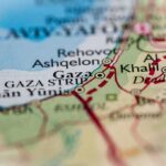 Gaza Strike Sparks Dispute Over Civilian Deaths Close-up of a map showing Gaza and surrounding areas