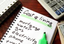 Energy Costs Put Fresh Pressure on Inflation Budget notebook with cost of living list, calculator, and cash